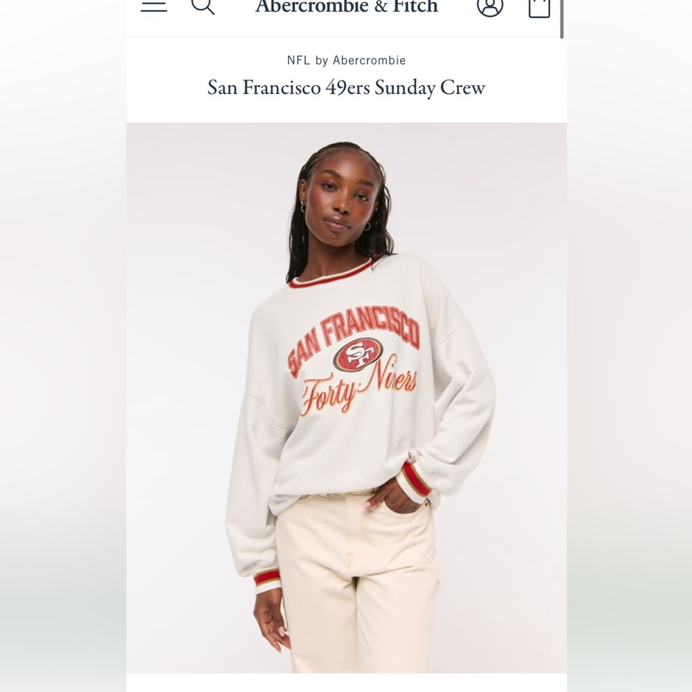 Abercrombie & Fitch White and Red 49ers Crew Neck Sweater